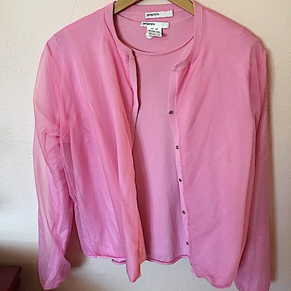 Vintage 90 Y2K gentryportofino Unique Barbiecore Retro Pink Cardigan Sweater Set - Picture 1 of 16